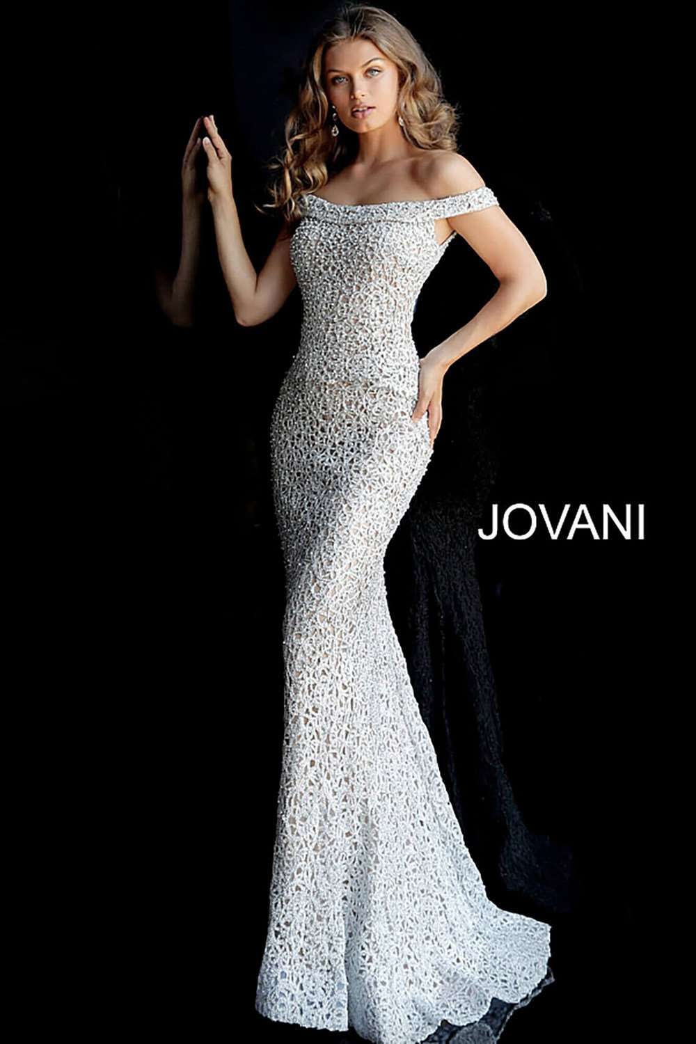 Off the Shoulder Fitted Evening Dress Jovani 61357 - Morvarieds Fashion