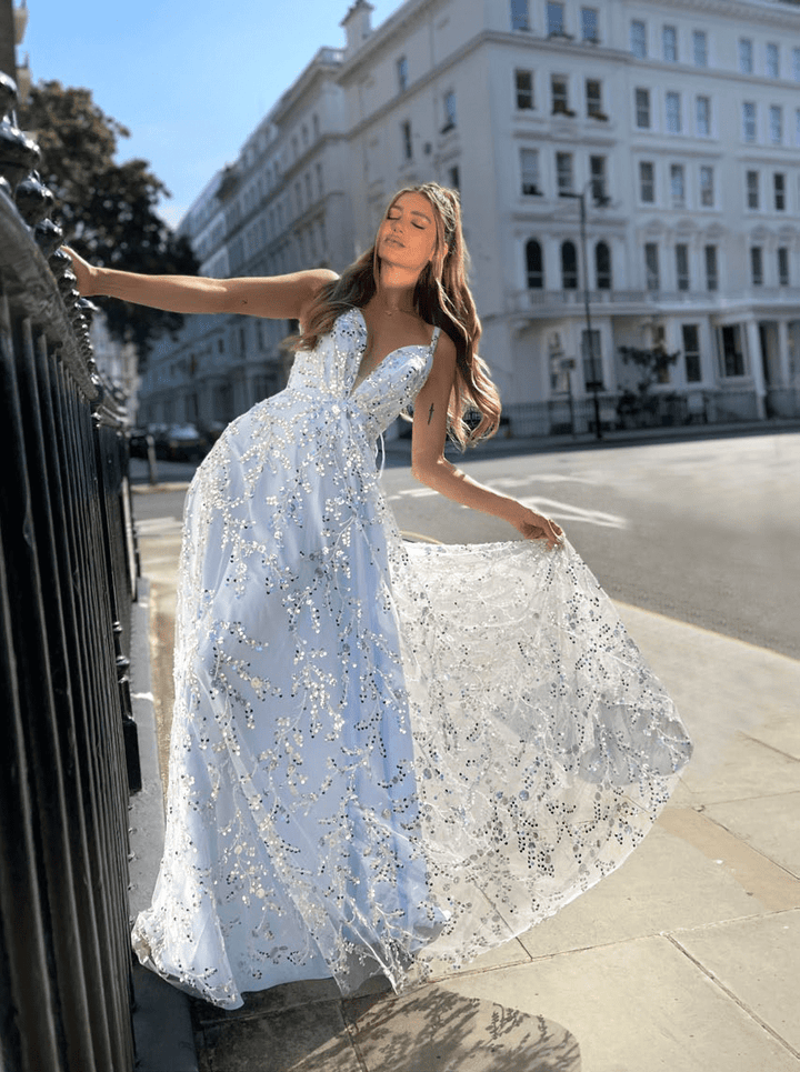 Stunning V-Neck Backless Sequin A-Line Formal Dress | Jadore Dress JP129 - Morvarieds Fashion