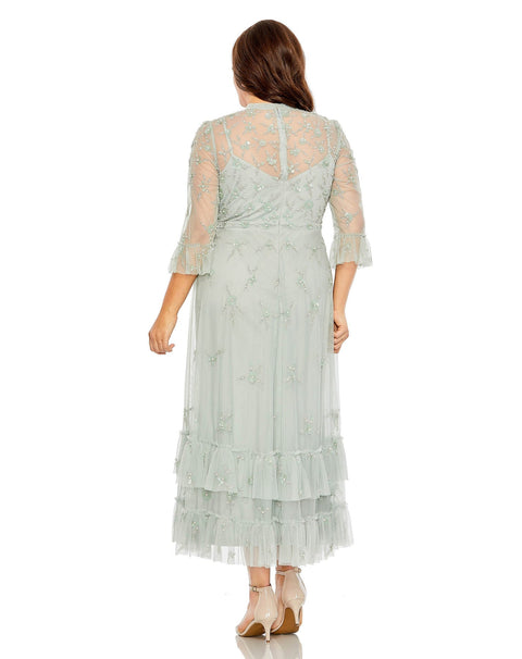 High Neck Embellished Flutter Half Length Sleeve | Mac Duggal 9263 - Morvarieds Fashion