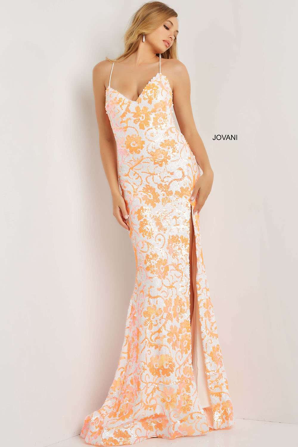 Sequin Floral Sheath Prom Dress Jovani 08255 - Morvarieds Fashion