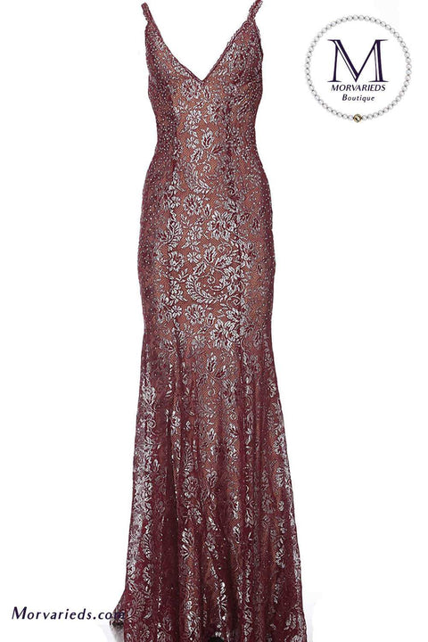 Fitting Metallic Lace Evening Dress Jovani 02906 - Morvarieds Fashion