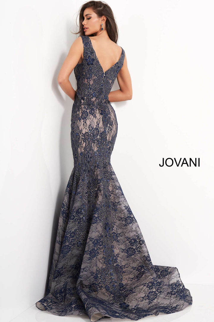 Lace V Neck Mermaid Evening Dress Jovani 04585 - Morvarieds Fashion