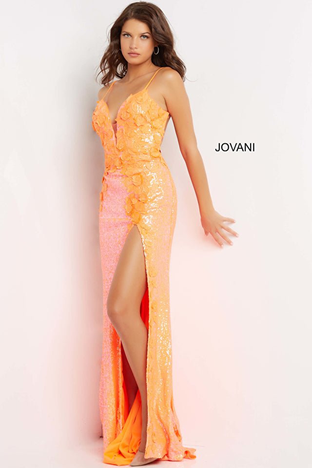 Backless Floral Appliques Prom Dress Jovani 1012 - Morvarieds Fashion