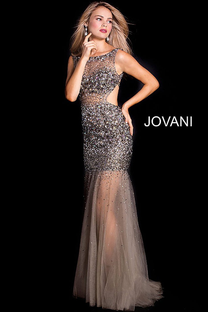 Sheer Beaded Open Back Prom Dress Jovani 171100 - Morvarieds Fashion