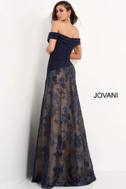 Navy Pleated Bodice A Line Evening Gown Jovani 02852 - Morvarieds Fashion
