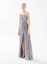 Grey Evening Dress | HOLLAND - Tarik Ediz Evening Dress 98290 - Morvarieds Fashion