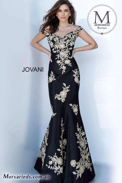 Black Gold Off the Shoulder Mother of Bride Dress Jovani 00635 - Morvarieds Fashion