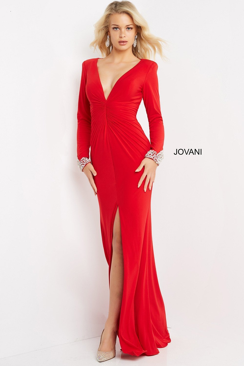 Plunging Neck Long Sleeve Prom Dress Jovani 07320 - Morvarieds Fashion