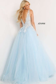 Light Blue Deep V Neck Floral Prom Dress Jovani 06808 - Morvarieds Fashion