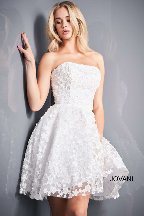 White Floral Appliques Homecoming Dress Jovani 02564 - Morvarieds Fashion