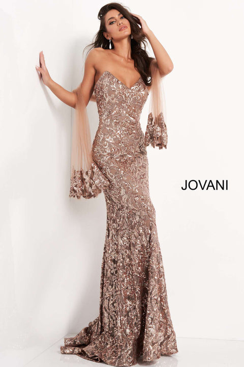 Copper Sequin Embellished Evening Dress Jovani 05054 - Morvarieds Fashion