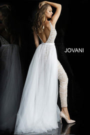 Plunging Neckline Beaded Prom Jumpsuit Dress Jovani 60010 - Morvarieds Fashion