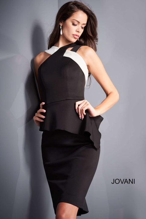 Black White Knee Length Cocktail Dress Jovani 04409 - Morvarieds Fashion