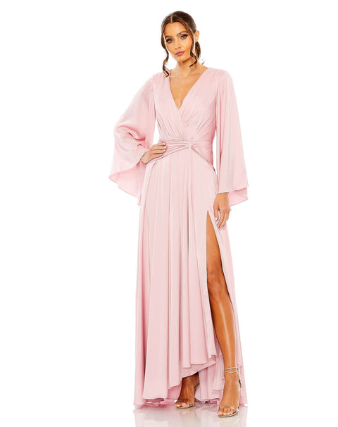Long Sleeve V Neck High Slit Gown | Mac Duggal 55993 - Morvarieds Fashion