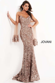 Copper Sequin Embellished Evening Dress Jovani 05054 - Morvarieds Fashion