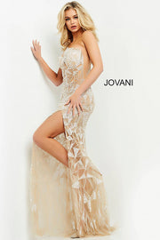 Nude One Shoulder Illusion Prom Dress Jovani 05873 - Morvarieds Fashion
