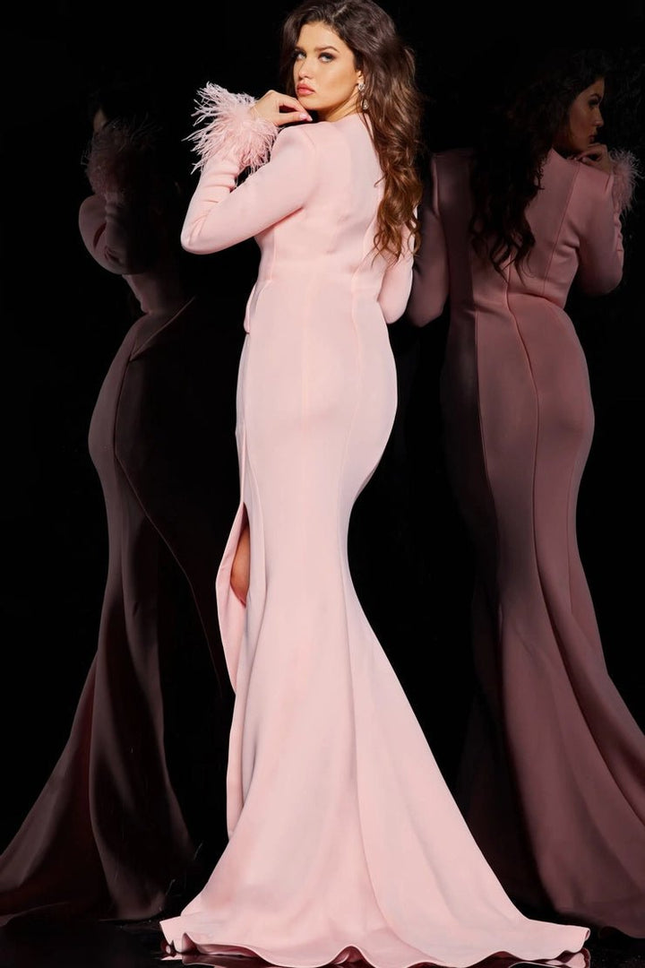 V Neckline Ruched Long Sleeve Gown Jovani 04501 - Morvarieds Fashion