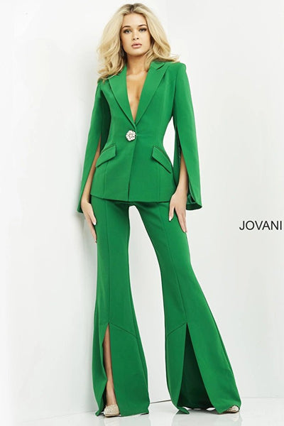 Jovani Emerald Single Breasted Contemporary Pant Suit Jovani 06922 - Morvarieds Fashion