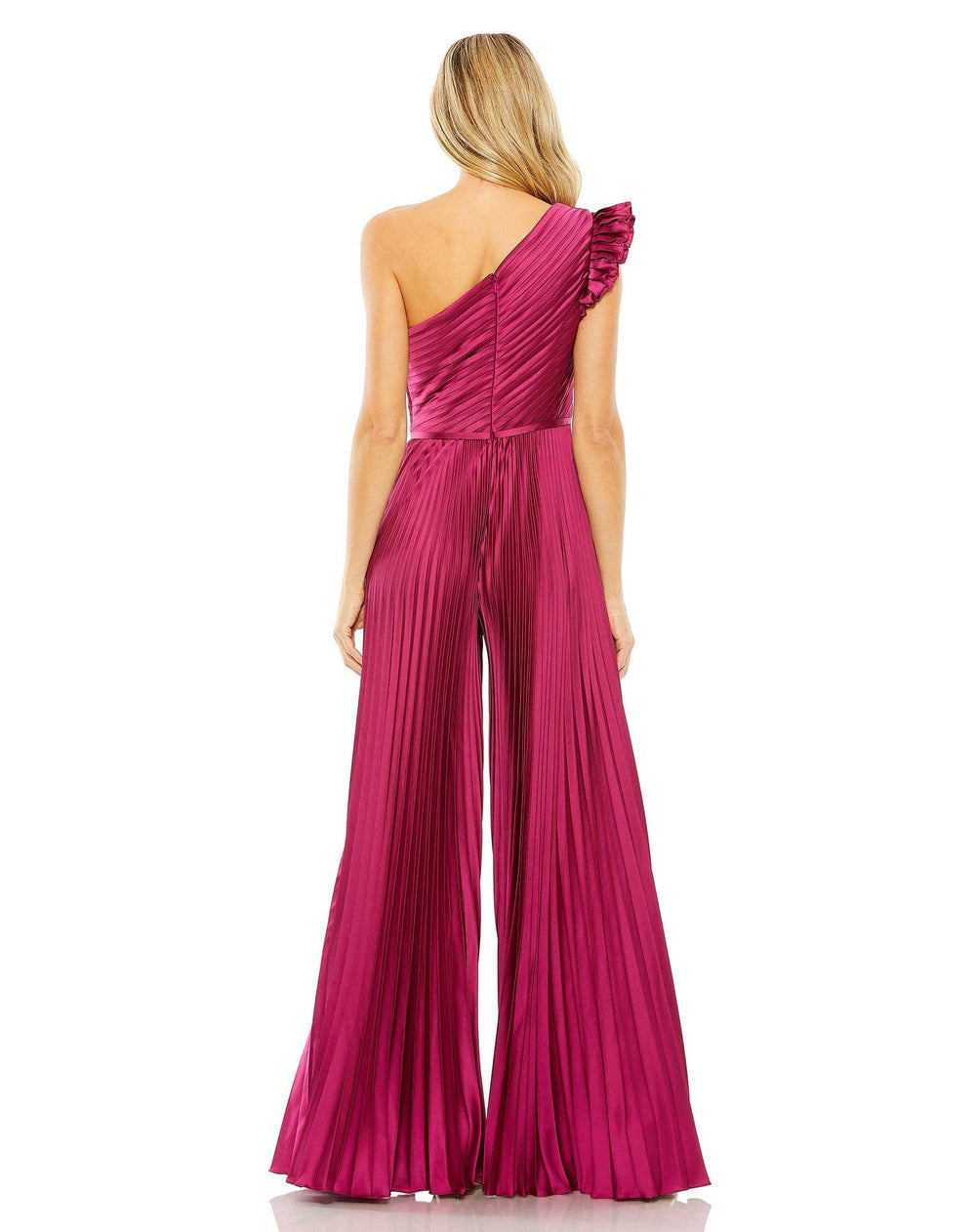 One Shoulder Charmeuse Heat Pleated Jumpsuit | Mac Duggal 27458 - Morvarieds Fashion