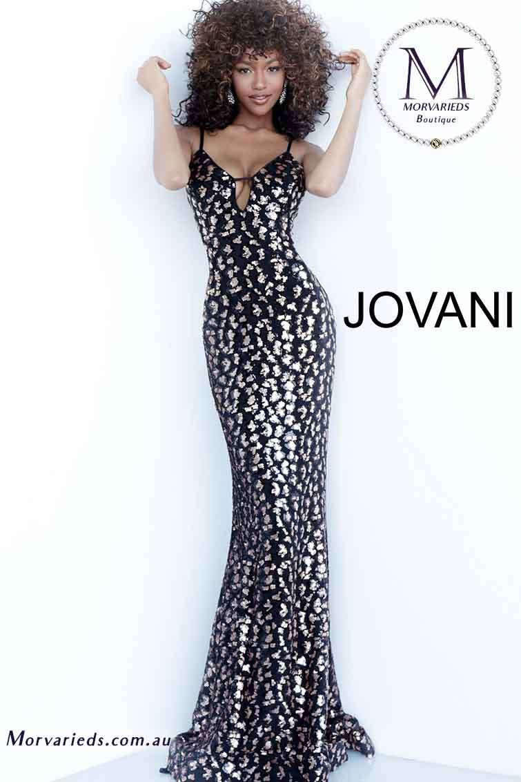 Black Gold Fitted Plunging Neckline Prom Dress Jovani 1166 - Morvarieds Fashion