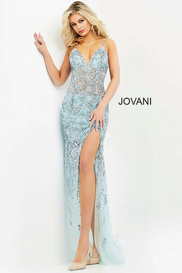Light-blue Spaghetti Strap Embellished Prom Dress Jovani 05872 - Morvarieds Fashion