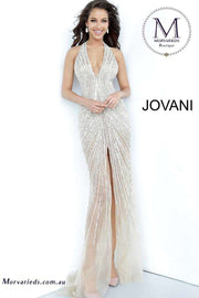 Nude Beaded Halter Neckline Prom Dress Jovani 2609 - Morvarieds Fashion