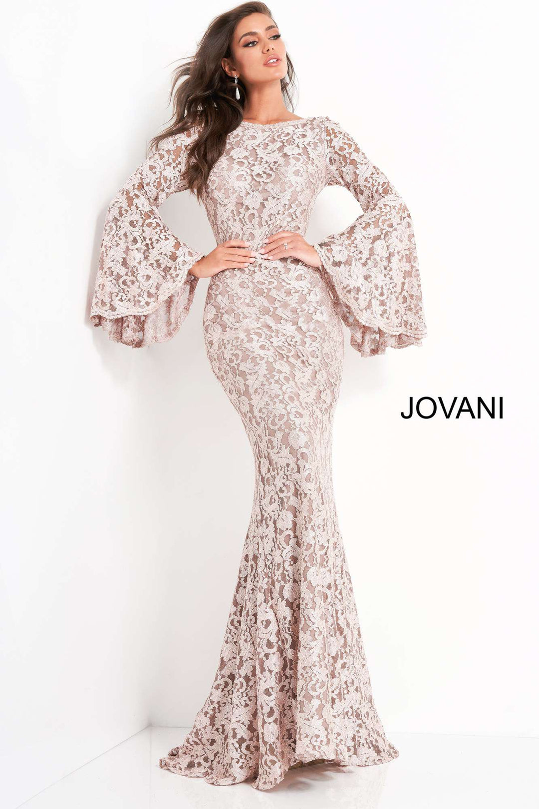 Bell Sleeve Fitted Lace Dress Jovani 03352 - Morvarieds Fashion