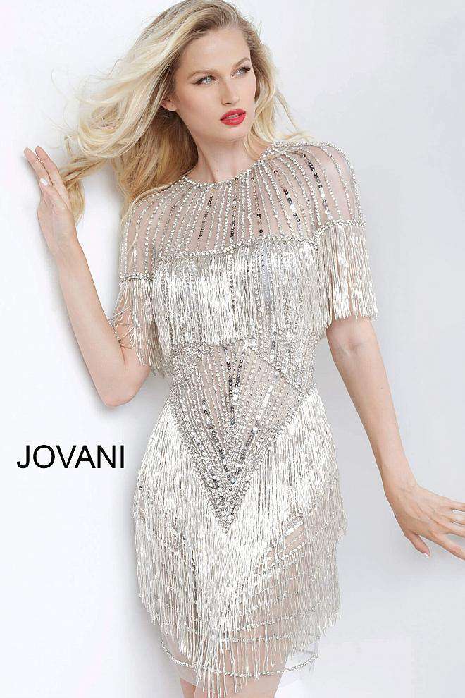 Embellished Sheer Neckline Cocktail Dress Jovani 11999 - Morvarieds Fashion