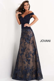 Navy Pleated Bodice A Line Evening Gown Jovani 02852 - Morvarieds Fashion