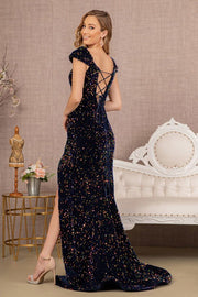 Sequin Off Shoulder Lace-up Back Velvet Mermaid Elizabeth K Dress GL3148 - Morvarieds Fashion