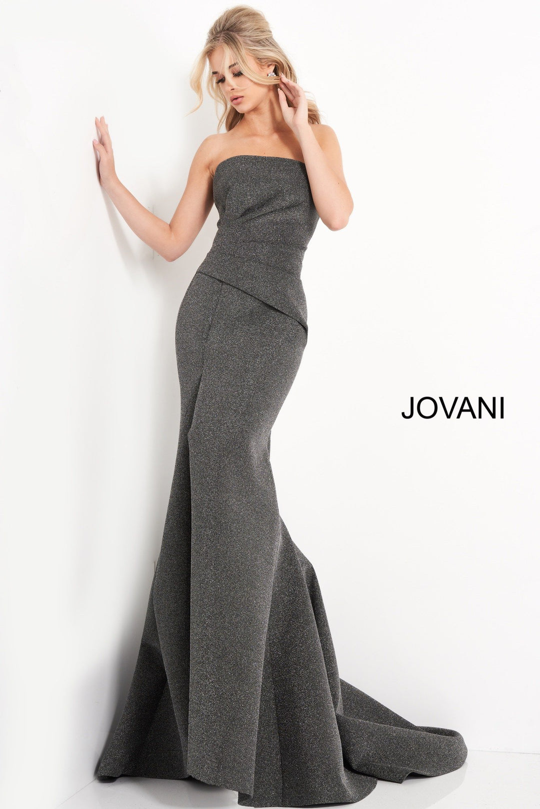 Black Silver Pleated Bodice Evening Dress Jovani 05490 - Morvarieds Fashion