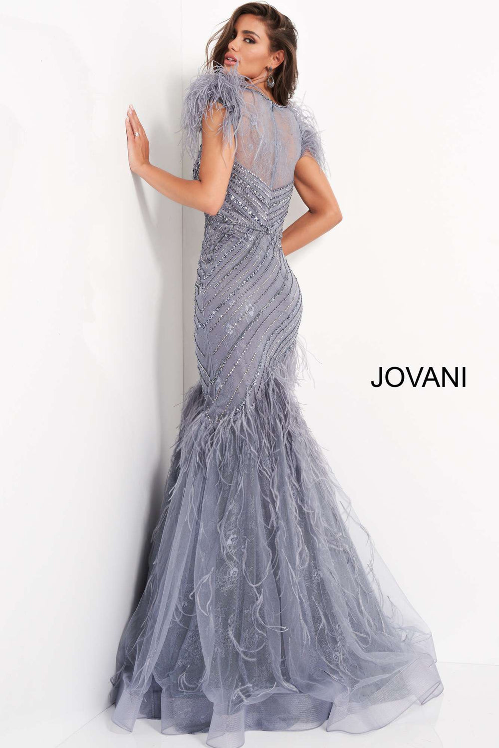 Ink Feather Embellished Evening Dress Jovani 04702 - Morvarieds Fashion