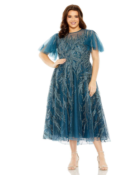 High Neck Flutter Sleeve A Line Dress | Mac Duggal 20477 - Morvarieds Fashion