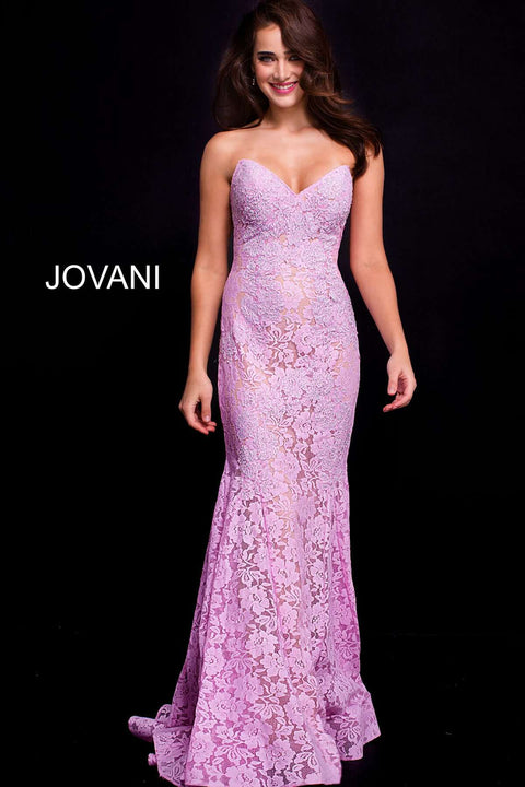Fitted Strapless Lace Prom Dress Jovani 37334 - Morvarieds Fashion