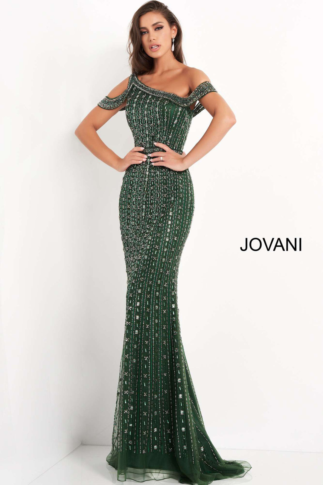 Emerald Beaded One Shoulder Evening Dress Jovani 03124 - Morvarieds Fashion