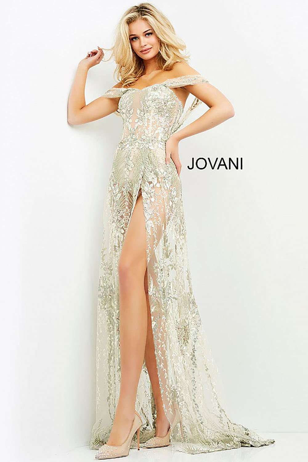 Multi Off the Shoulder High Slit Prom Dress Jovani 06273 - Morvarieds Fashion