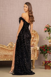 Feather Sequin Velvet A Line Elizabeth K Dress GL3163 - Morvarieds Fashion