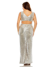 Sequin V Neckline Back Cutout Gown | Mac Duggal 68538 - Morvarieds Fashion
