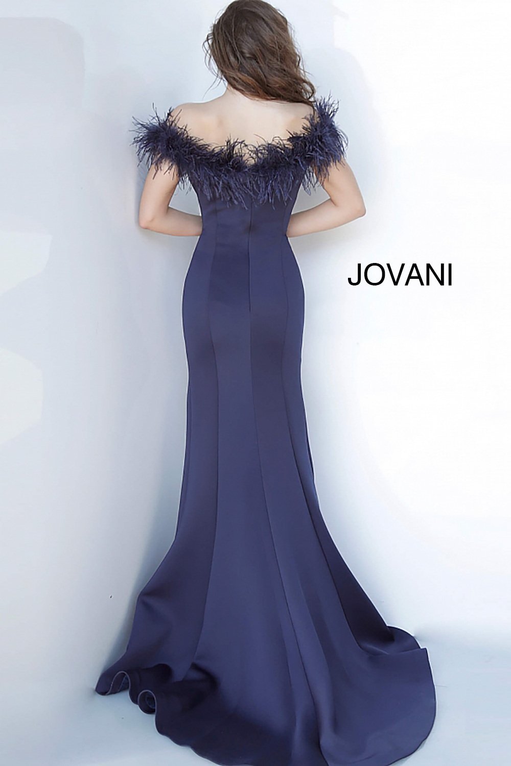 Off the Shoulder Feather Neckline Evening Gown Jovani 2944 - Morvarieds Fashion
