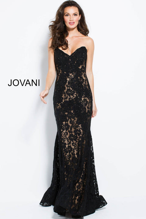 Fitted Strapless Lace Formal Dress Jovani 37334 - Morvarieds Fashion