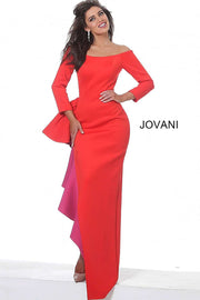 Red Fuchsia Off the Shoulder Evening Dress Jovani 00574 - Morvarieds Fashion