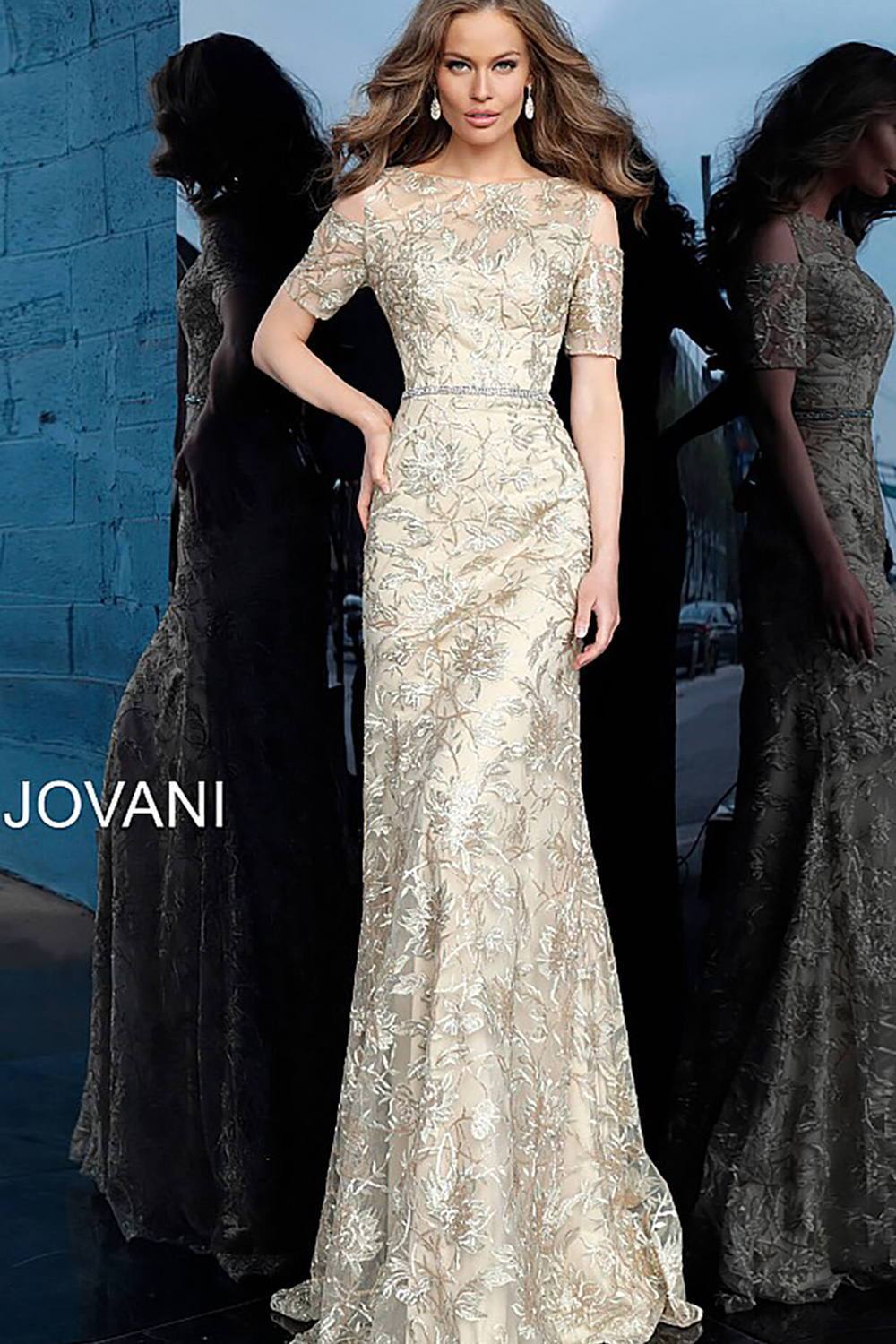 Gold Form Fitting Embellished Mother of the Bride Dress Jovani 63649 - Morvarieds Fashion