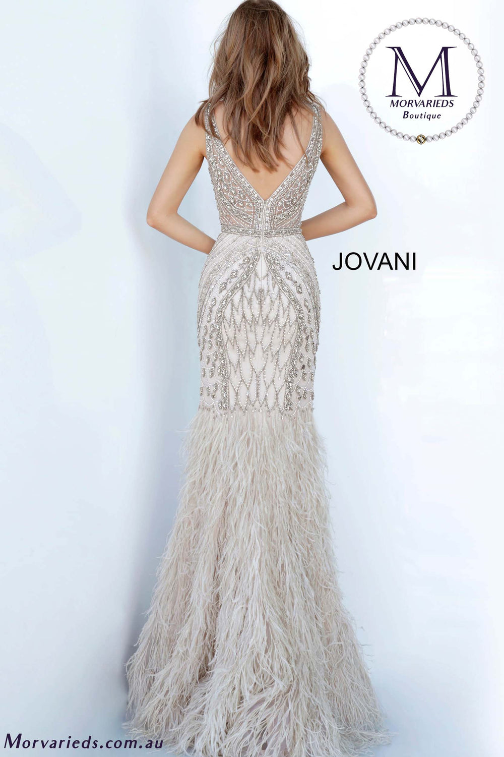 Silver Feather Embellished Evening Dress Jovani 02798 - Morvarieds Fashion
