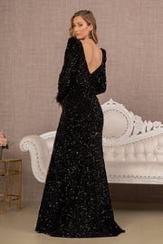 Puff Shoulder 3/4 Sleeves Feather Velvet Mermaid Elizabeth K Dress GL3122 - Morvarieds Fashion