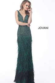 Emerald Feather Bottom Embellished Evening Dress Jovani 66003 - Morvarieds Fashion