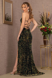 Sequin Cut-out Side Lace-up Back Velvet Mermaid Elizabeth K Dress GL3150 - Morvarieds Fashion