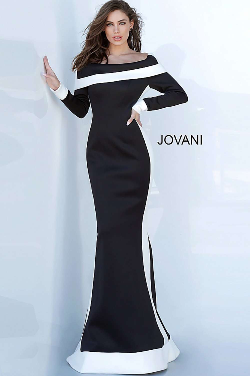 Black and White Long Sleeve Evening Dress Jovani 4062 - Morvarieds Fashion
