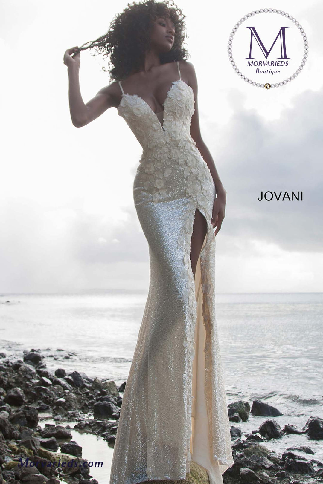 Backless Prom Dress | Floral Appliques Dress Jovani 1012 - Morvarieds Fashion