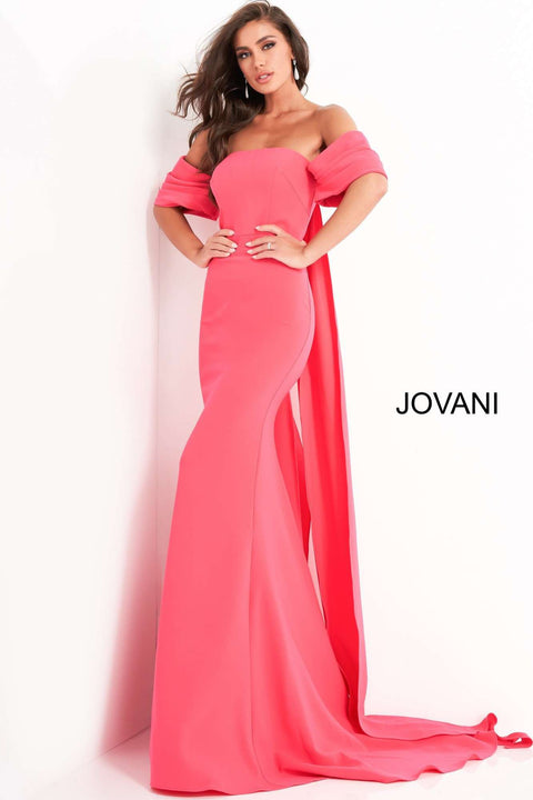 Off the Shoulder Crepe Evening Dress Jovani 04350 - Morvarieds Fashion