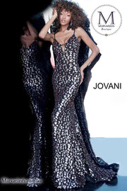 Black Gold Fitted Plunging Neckline Prom Dress Jovani 1166 - Morvarieds Fashion